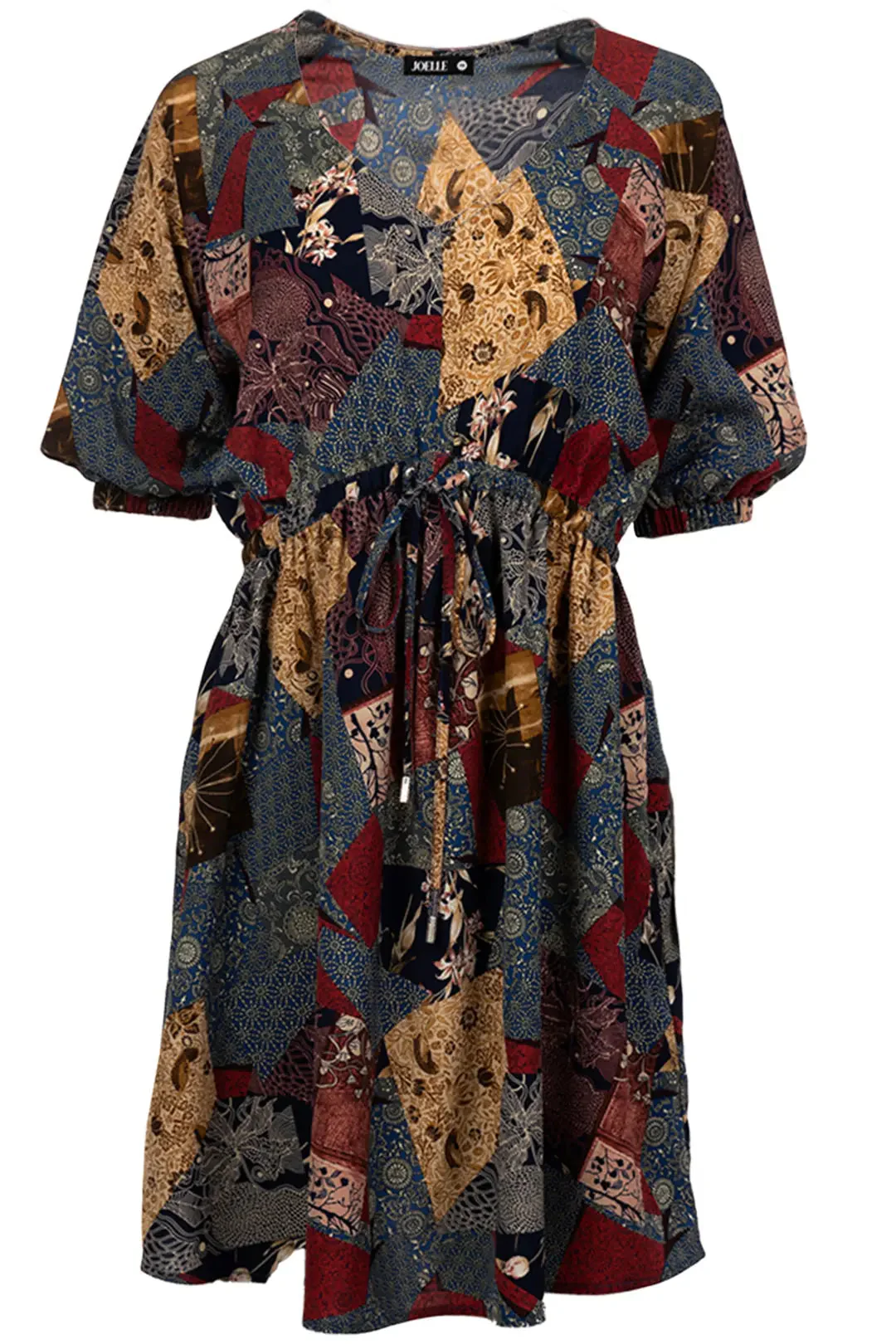 Robe courte bleue patchwork | Lizzy - Image 2