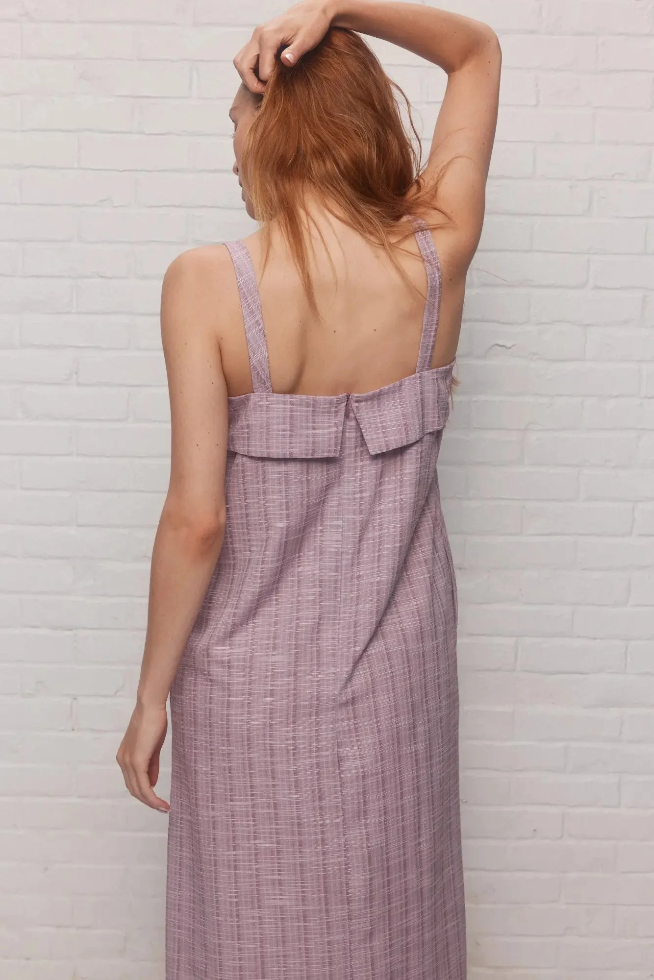 Robe rose lignée bourgogne | Evelyne - Image 5