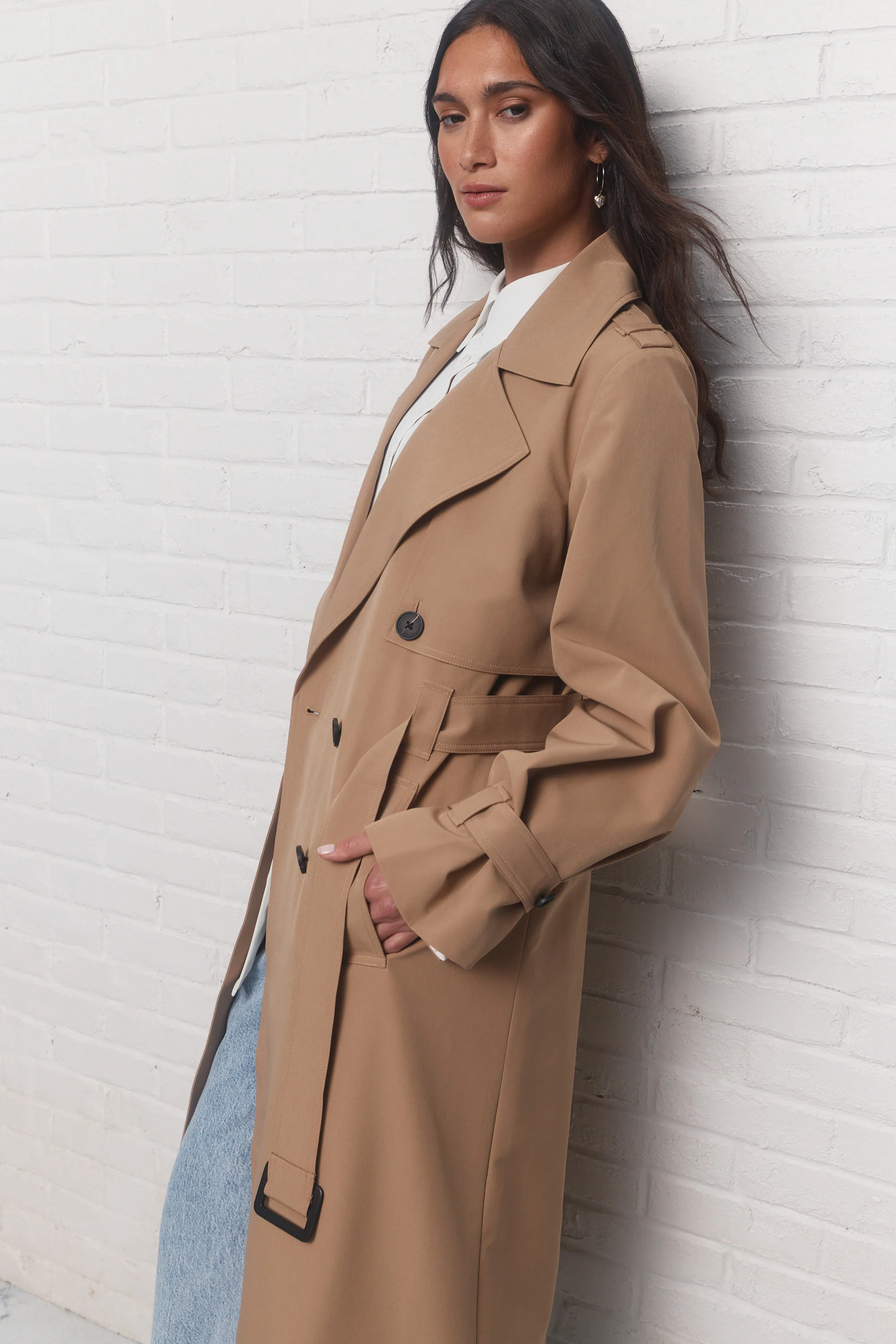 Warren | Manteau long taupe à col tailleur - Image 3