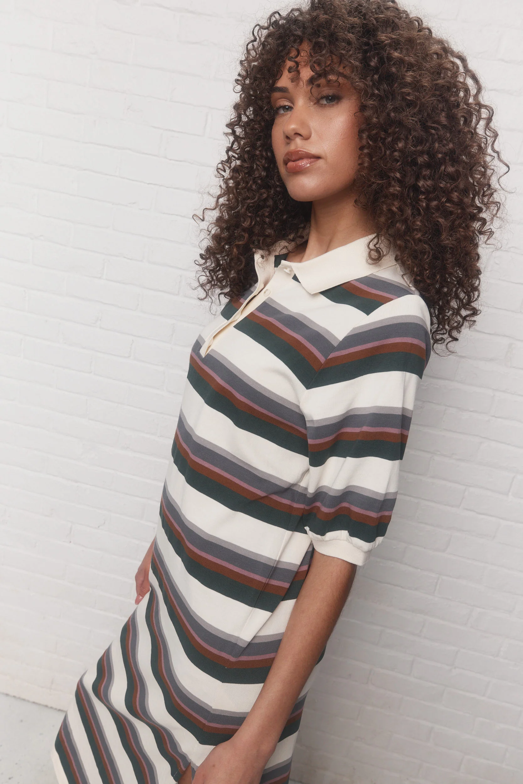 Zinnia | Robe polo rayée crème - Image 5